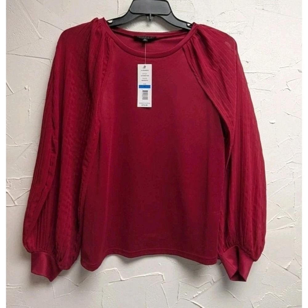 Joseph. A Blouse Women's XL Open Red Peated Sheer Sleeve NWT